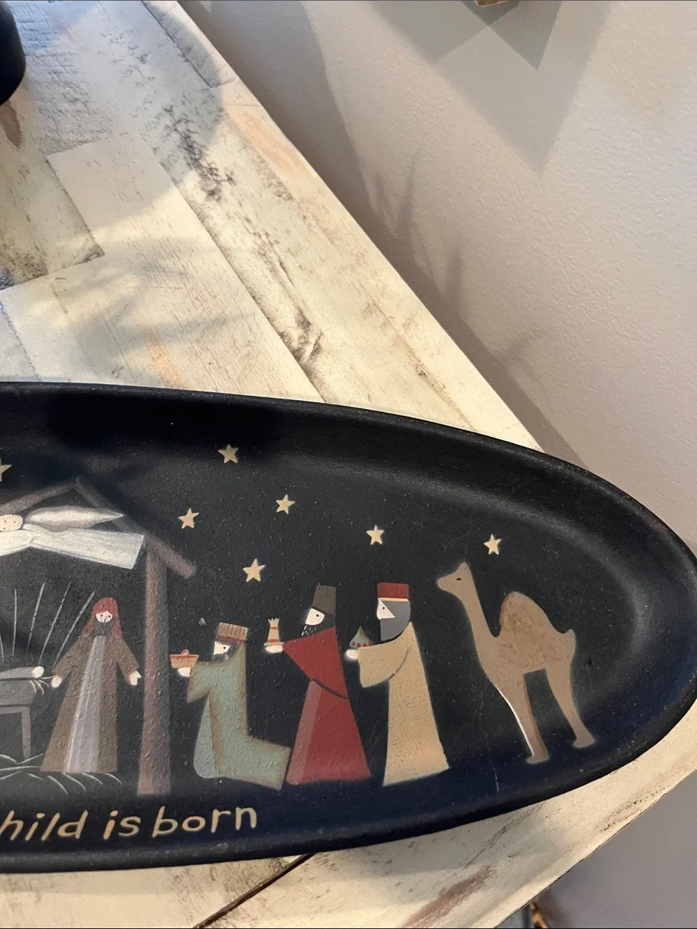Black Oval Nativity Decor Tray - 